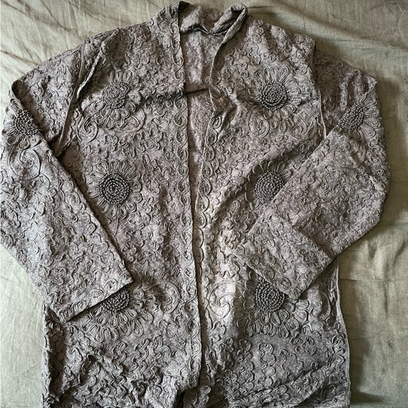 Black Thick Lace Mesh Cardigan - sheer - Picture 4 of 8